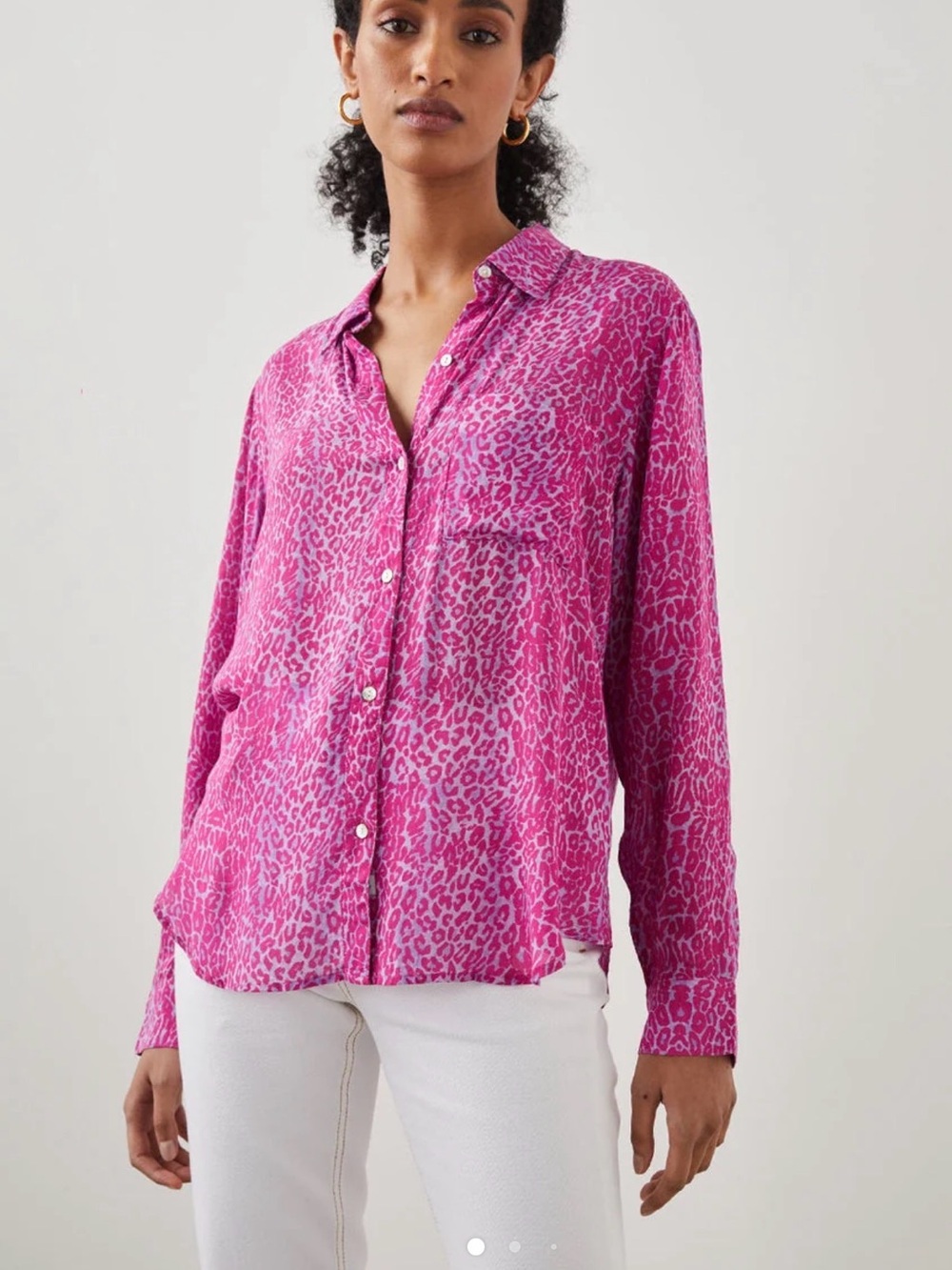 Rails Josephine Pink Leopard Print Button Down Shirt Size S Rayon Blouse